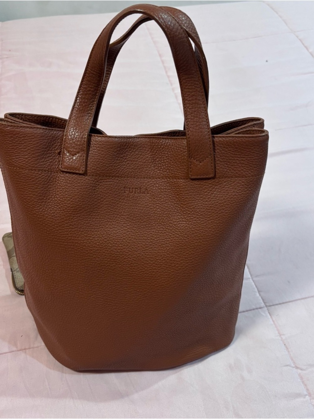 Furla Cognac Pebbled Leather Tote